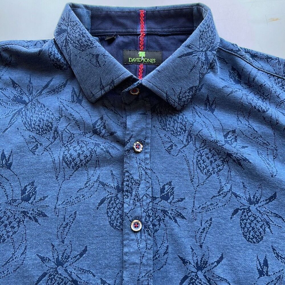David Jones Boutique Pineapple Short Sleeve Button Front Tagged Mens XXL Fits L